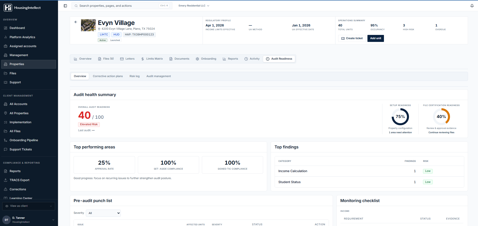 HousingIntellect compliance dashboard