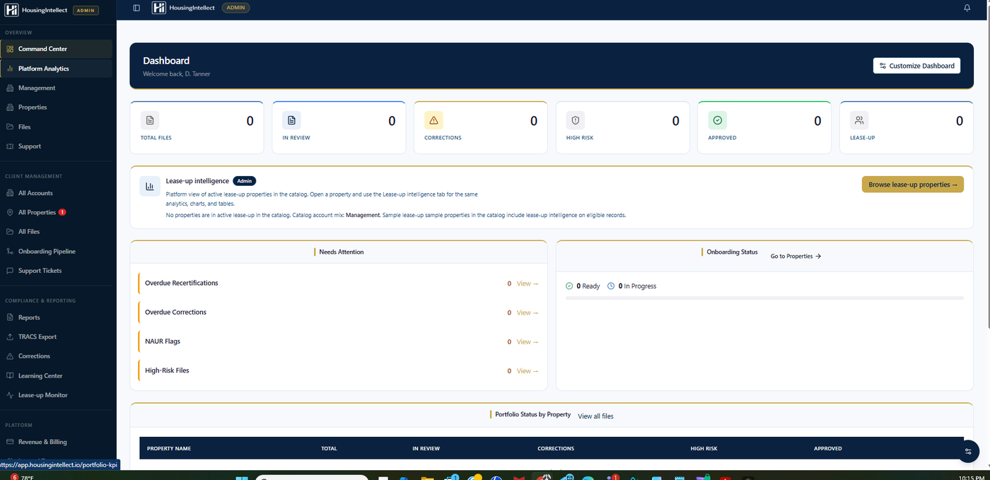 HousingIntellect resident file review dashboard